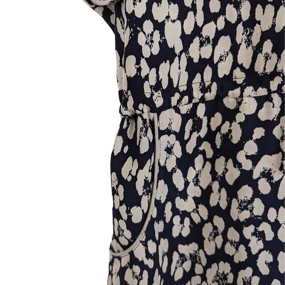 Sea New York Silk Blend Dress Navy Leopard Print Short Sleeve Drawstring, Size 6 - Picture 9 of 12